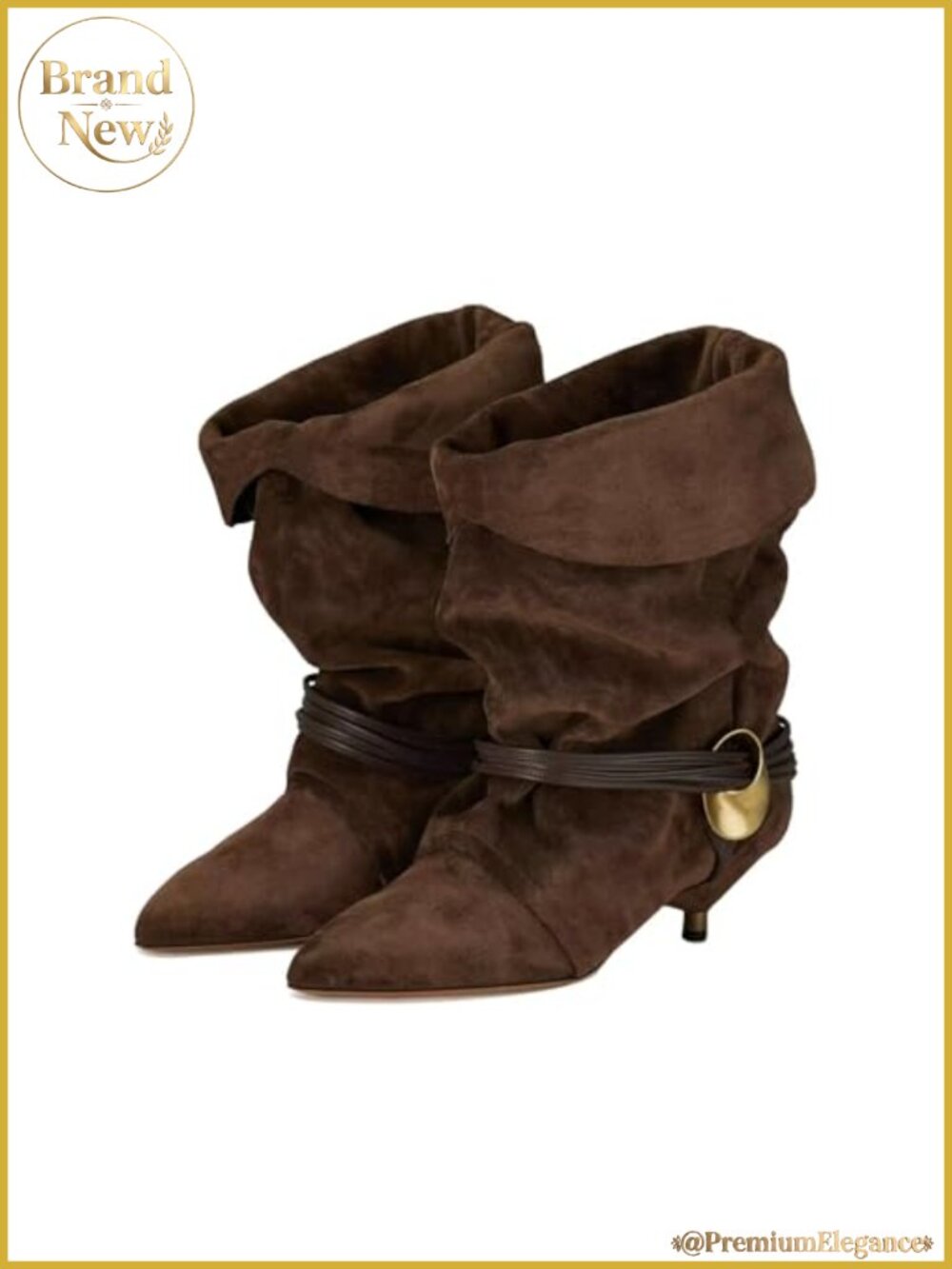 Slouchy Pointed Toe Kitten Heel Ankle Booties Wide Calf Suede Fold Over